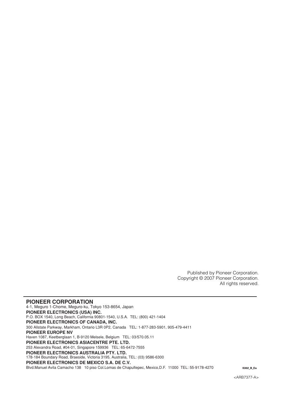 Pioneer corporation | Pioneer VSX-9120TXH-K User Manual | Page 30 / 30