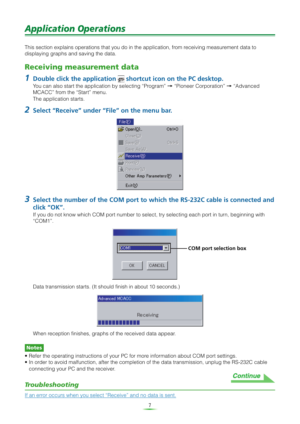 Application operations, Receiving measurement data | Pioneer VSX-9120TXH-K User Manual | Page 7 / 30