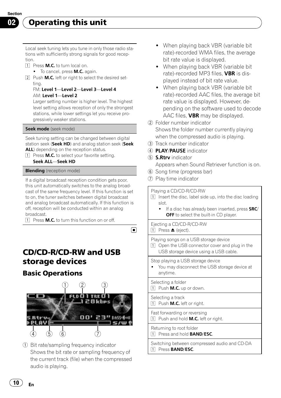 Cd/cd-r/cd-rw and usb storage, Devices, Basic operations 10 | Cd/cd-r/cd-rw and usb storage devices, Operating this unit, Basic operations | Pioneer DEH P7200HD User Manual | Page 10 / 117