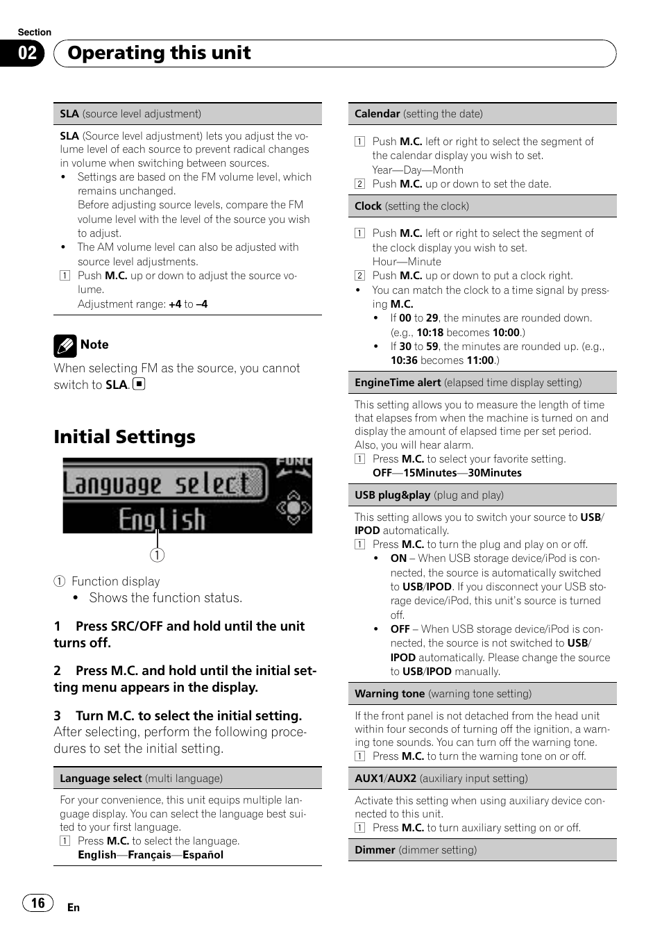 Initial settings, Operating this unit | Pioneer DEH P7200HD User Manual | Page 16 / 117