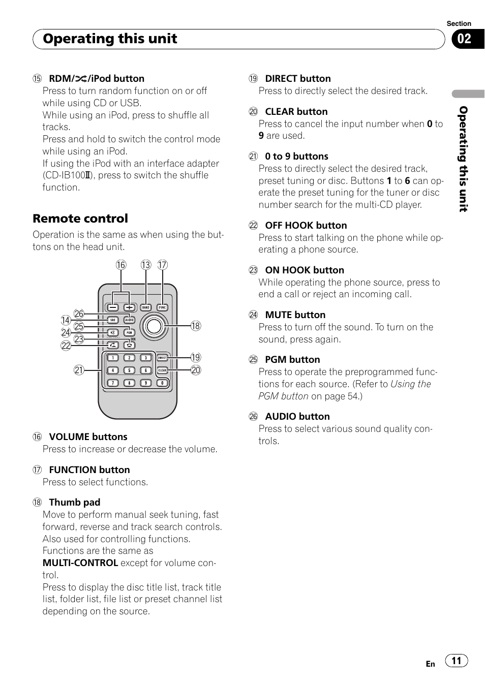 Remote control 11, Operating this unit, Remote control | Pioneer SUPER TUNER III D FH-P8000BT User Manual | Page 11 / 80