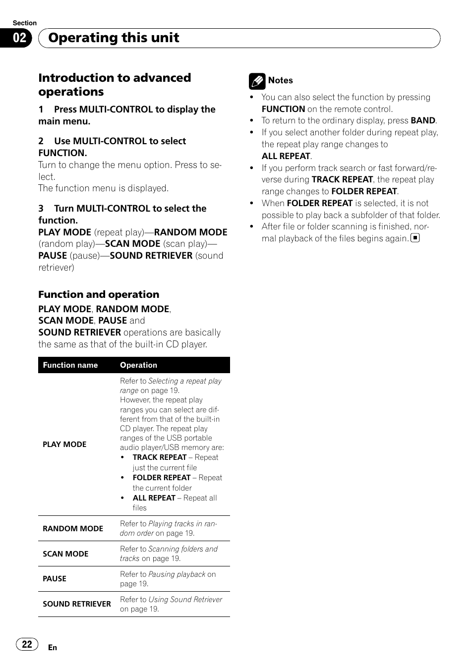 Introduction to advanced, Operations, Operating this unit | Introduction to advanced operations | Pioneer SUPER TUNER III D FH-P8000BT User Manual | Page 22 / 80