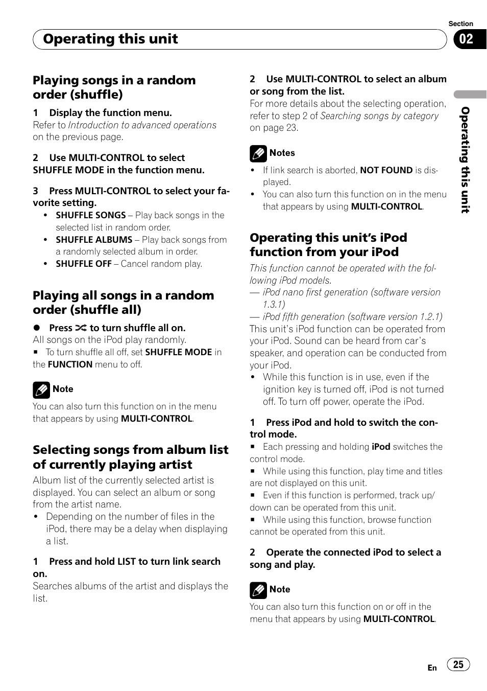 Playing songs in a random order, Shuffle), Playing all songs in a random order | Shuffle all), Selecting songs from album list of, Currently playing artist, Operating this unit’s ipod function, From your ipod, Operating this unit, Playing songs in a random order (shuffle) | Pioneer SUPER TUNER III D FH-P8000BT User Manual | Page 25 / 80
