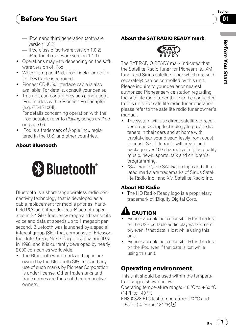 Operating environment 7, Before you start, Operating environment | Pioneer SUPER TUNER III D FH-P8000BT User Manual | Page 7 / 80