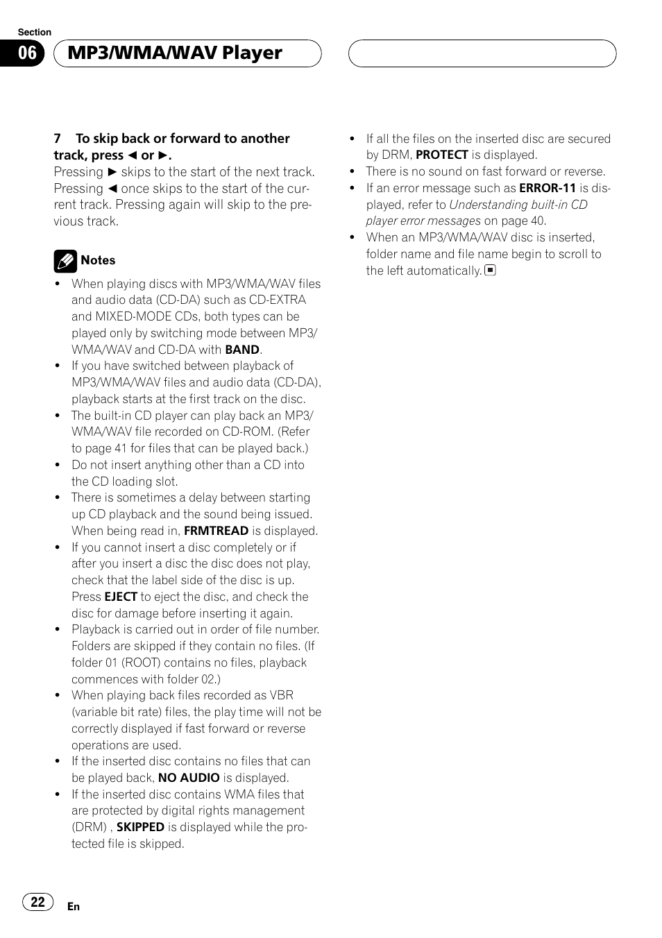 Mp3/wma/wav player | Pioneer DEH-P4700MP User Manual | Page 22 / 140