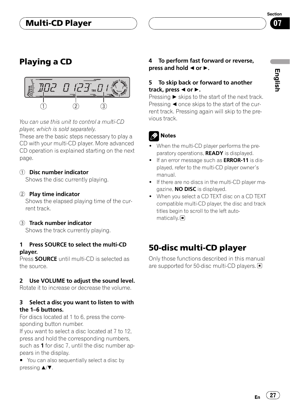 Playing a cd, Disc multi-cd player, Multi-cd player | Pioneer DEH-P4700MP User Manual | Page 27 / 140