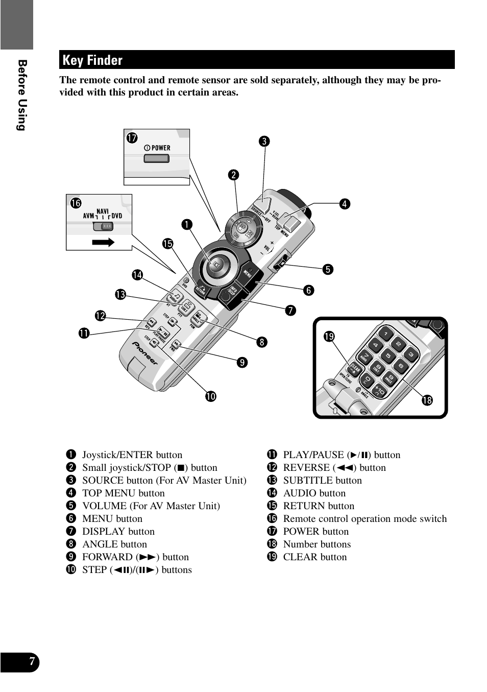 Key finder | Pioneer XDV-P9 User Manual | Page 10 / 84