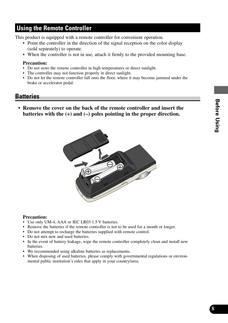 Using the remote controller, Batteries | Pioneer XDV-P9 User Manual | Page 11 / 84