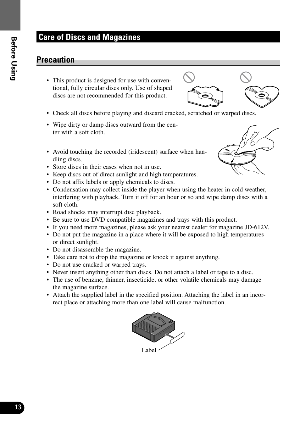 Care of discs and magazines, Precaution, Care of discs and magazines precaution | Pioneer XDV-P9 User Manual | Page 16 / 84