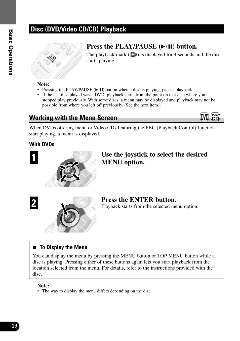 Disc (dvd/video cd/cd) playback, Working with the menu screen | Pioneer XDV-P9 User Manual | Page 22 / 84