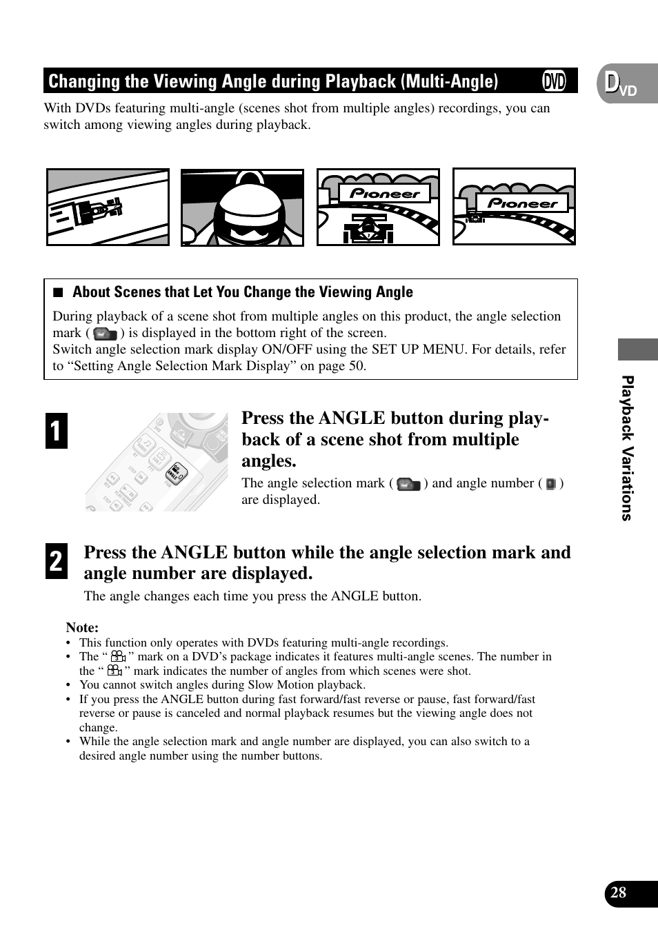 Changing the viewing angle, During playback (multi-angle) | Pioneer XDV-P9 User Manual | Page 31 / 84
