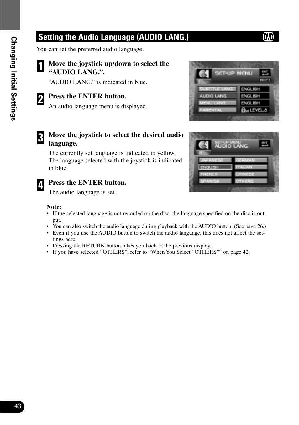 Setting the audio language, Audio lang.), Setting the audio language (audio lang.) | Pioneer XDV-P9 User Manual | Page 46 / 84