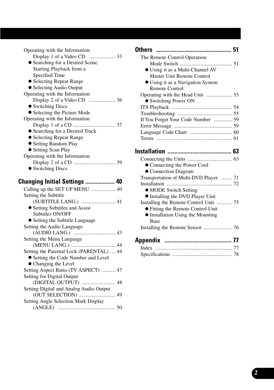 Changing initial settings, Others, Installation | Appendix | Pioneer XDV-P9 User Manual | Page 5 / 84