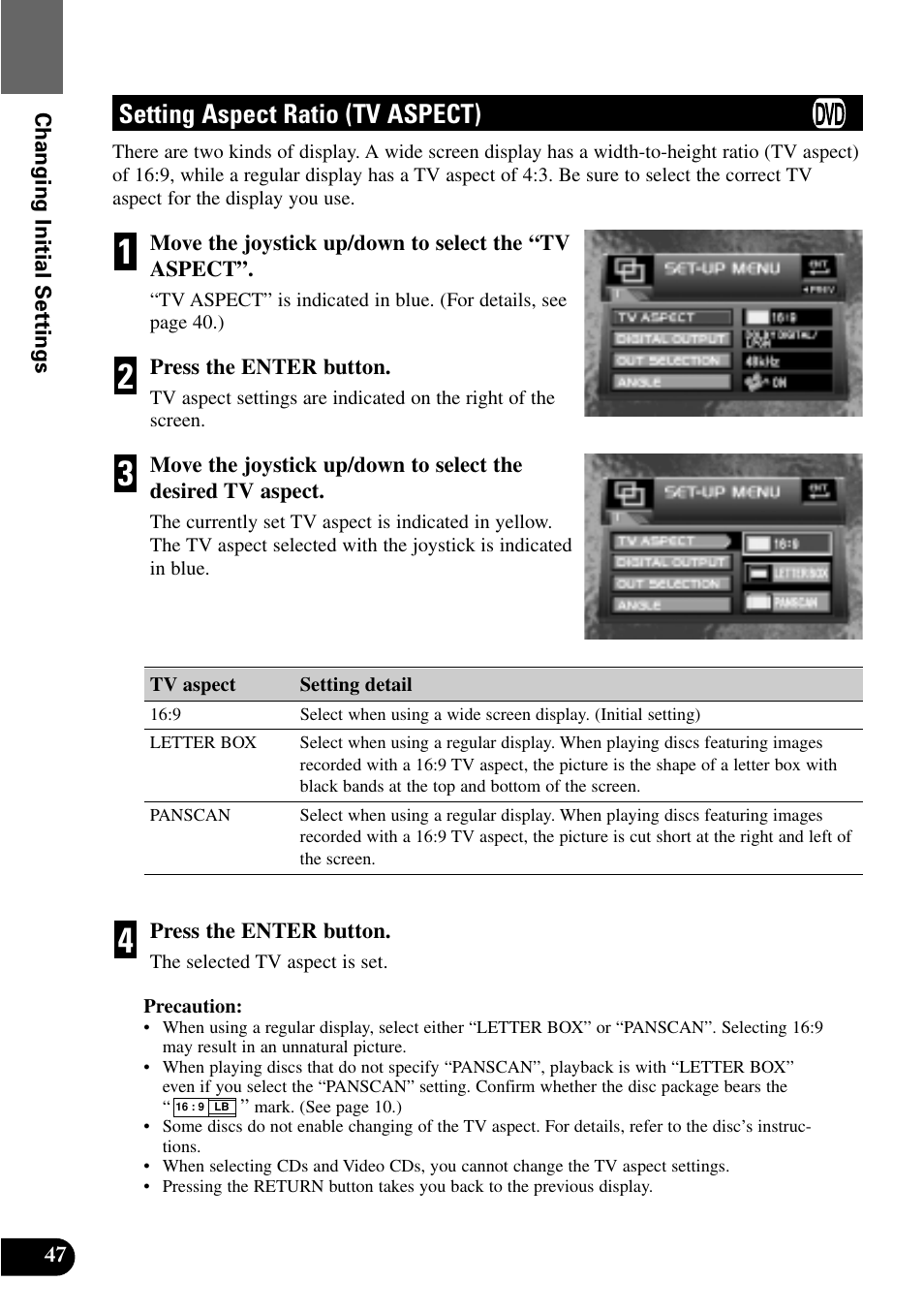 Setting aspect ratio (tv aspect) | Pioneer XDV-P9 User Manual | Page 50 / 84