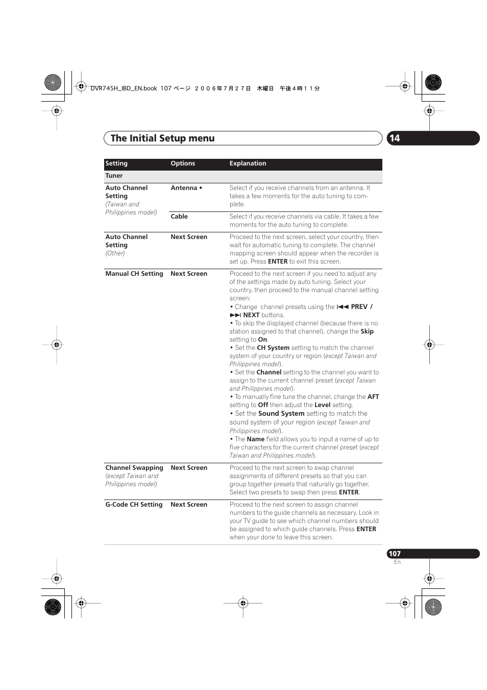 The initial setup menu 14 | Pioneer DVR-745H-S User Manual | Page 107 / 136
