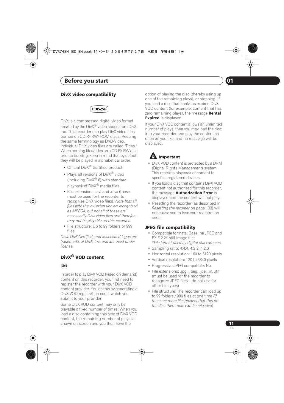 Before you start 01 | Pioneer DVR-745H-S User Manual | Page 11 / 136