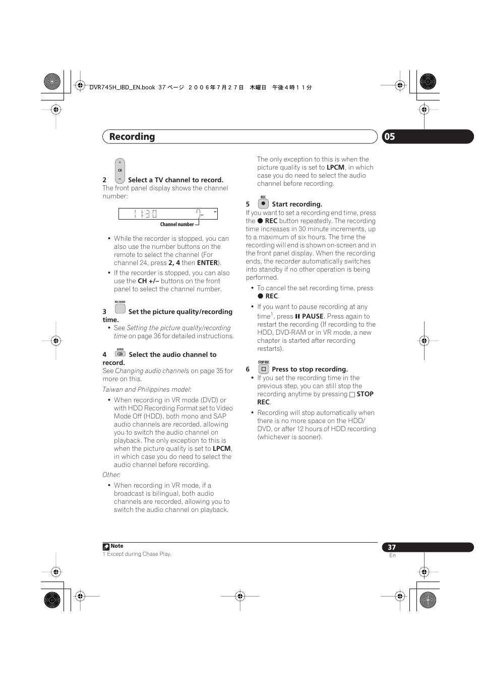 Recording 05 | Pioneer DVR-745H-S User Manual | Page 37 / 136
