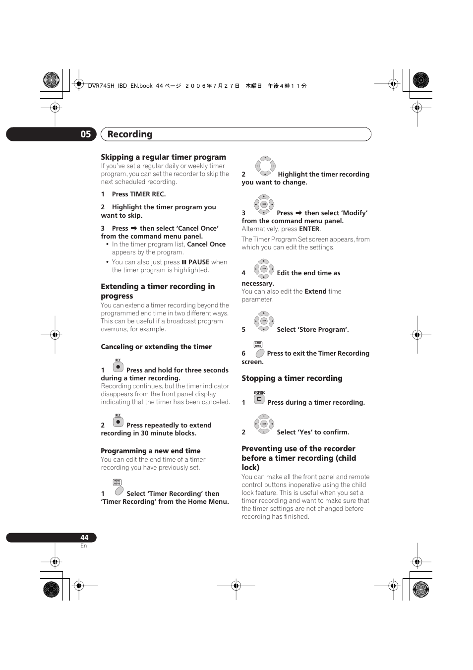Recording 05 | Pioneer DVR-745H-S User Manual | Page 44 / 136