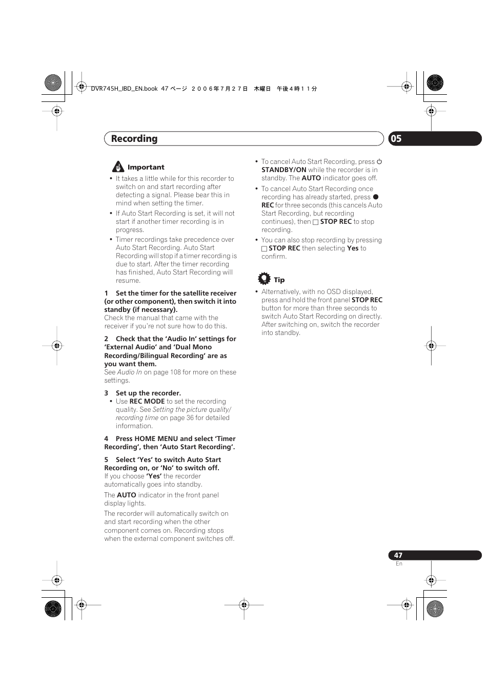 Recording 05 | Pioneer DVR-745H-S User Manual | Page 47 / 136