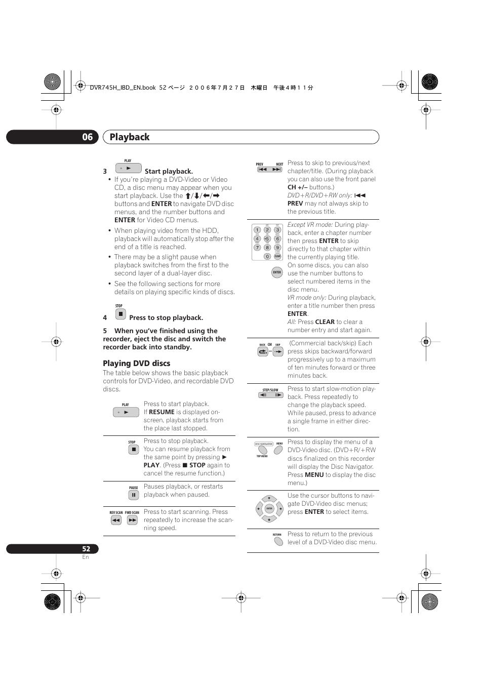 Playback 06, Playing dvd discs | Pioneer DVR-745H-S User Manual | Page 52 / 136