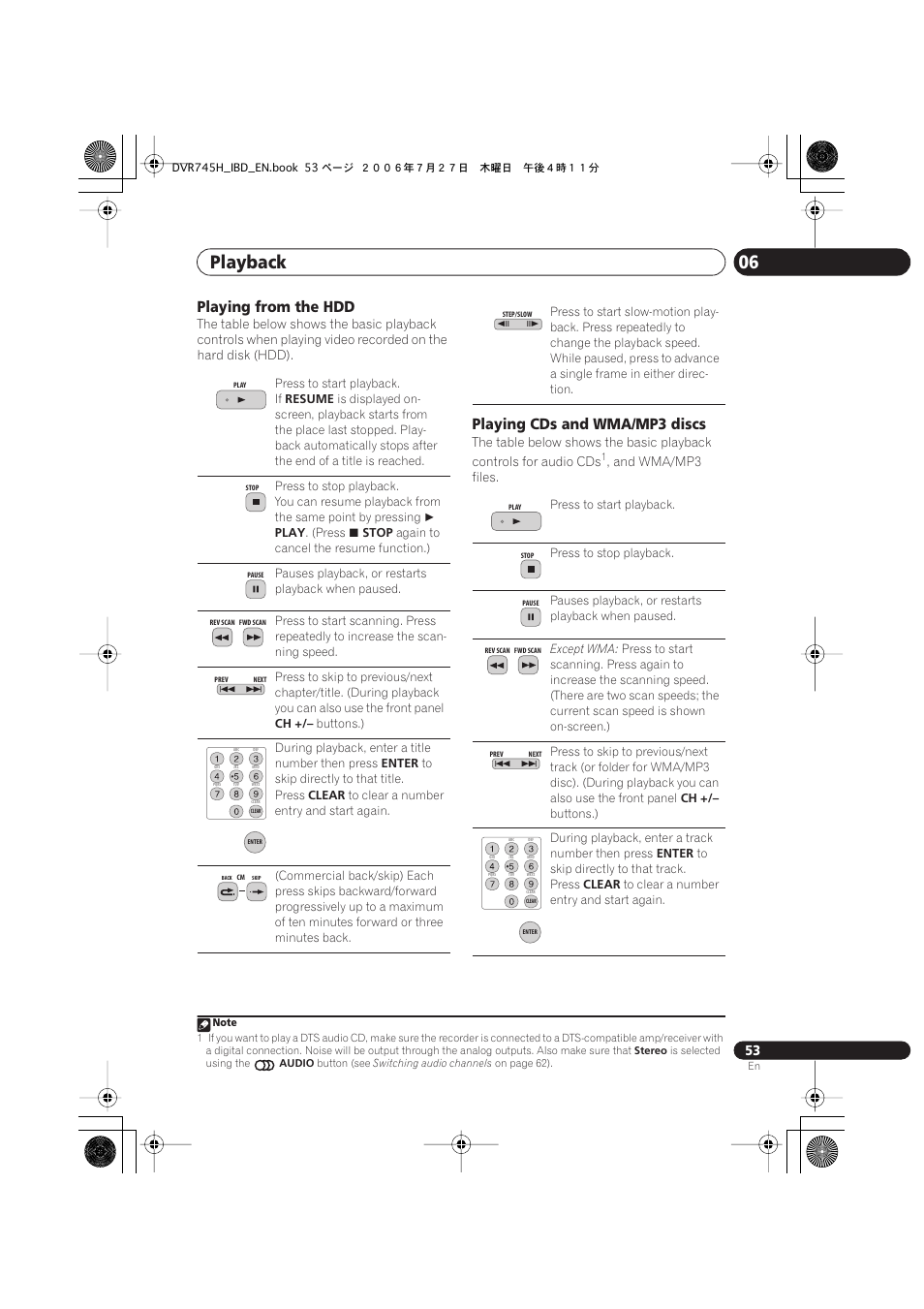 Playback 06, Playing from the hdd, Playing cds and wma/mp3 discs | Pioneer DVR-745H-S User Manual | Page 53 / 136