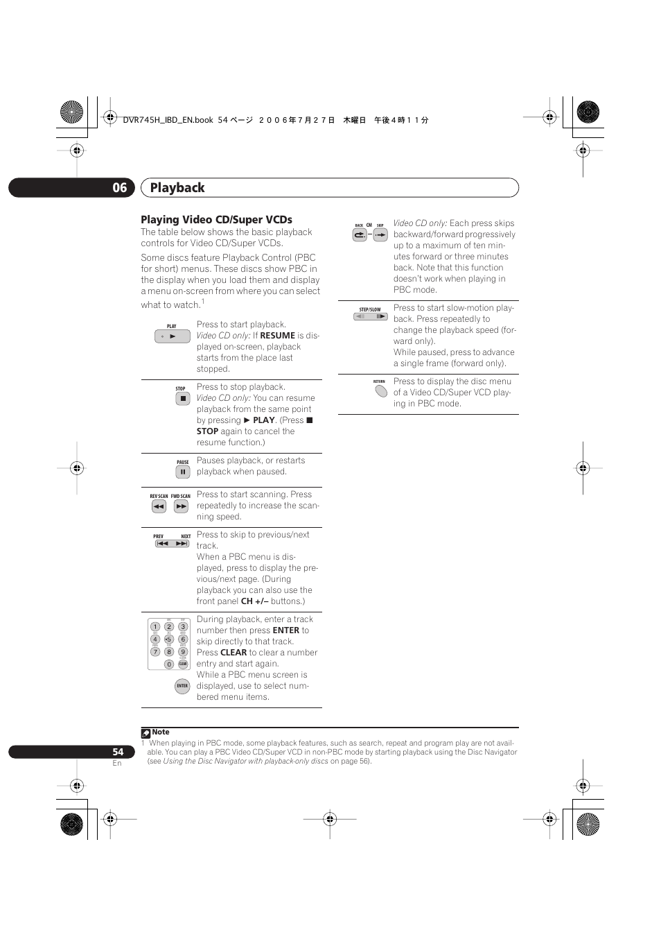 Playback 06, Playing video cd/super vcds | Pioneer DVR-745H-S User Manual | Page 54 / 136