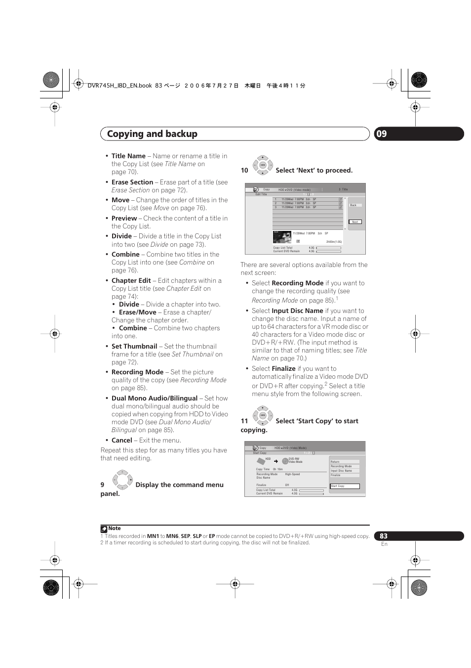 Copying and backup 09 | Pioneer DVR-745H-S User Manual | Page 83 / 136