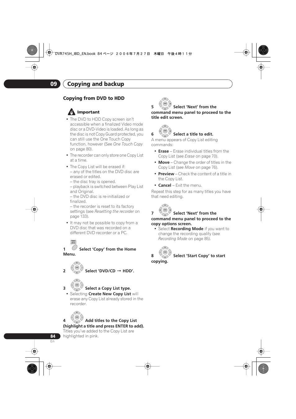 Copying and backup 09 | Pioneer DVR-745H-S User Manual | Page 84 / 136