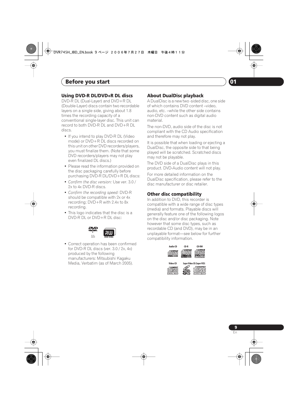 Before you start 01 | Pioneer DVR-745H-S User Manual | Page 9 / 136