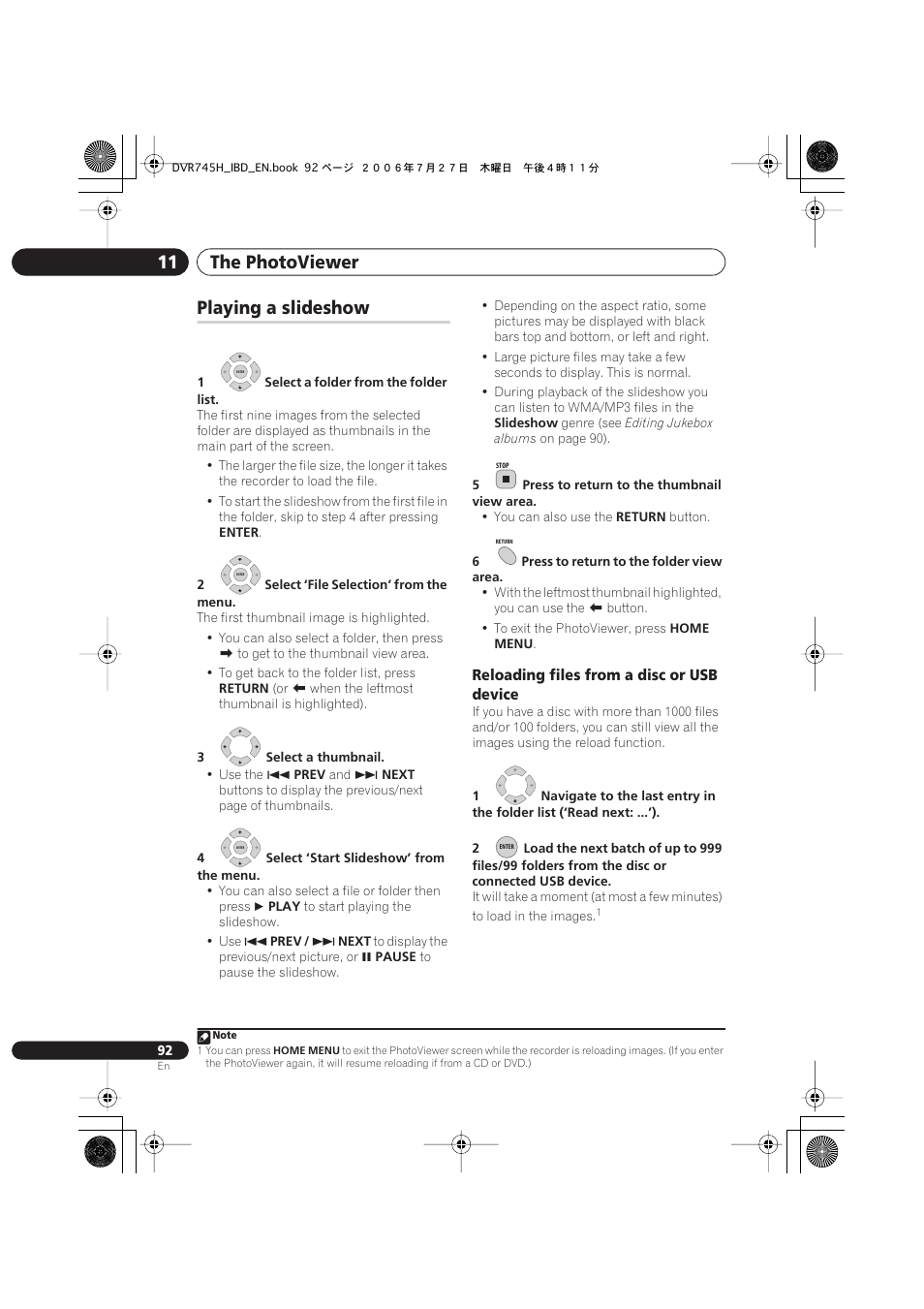 Playing a slideshow, The photoviewer 11 | Pioneer DVR-745H-S User Manual | Page 92 / 136