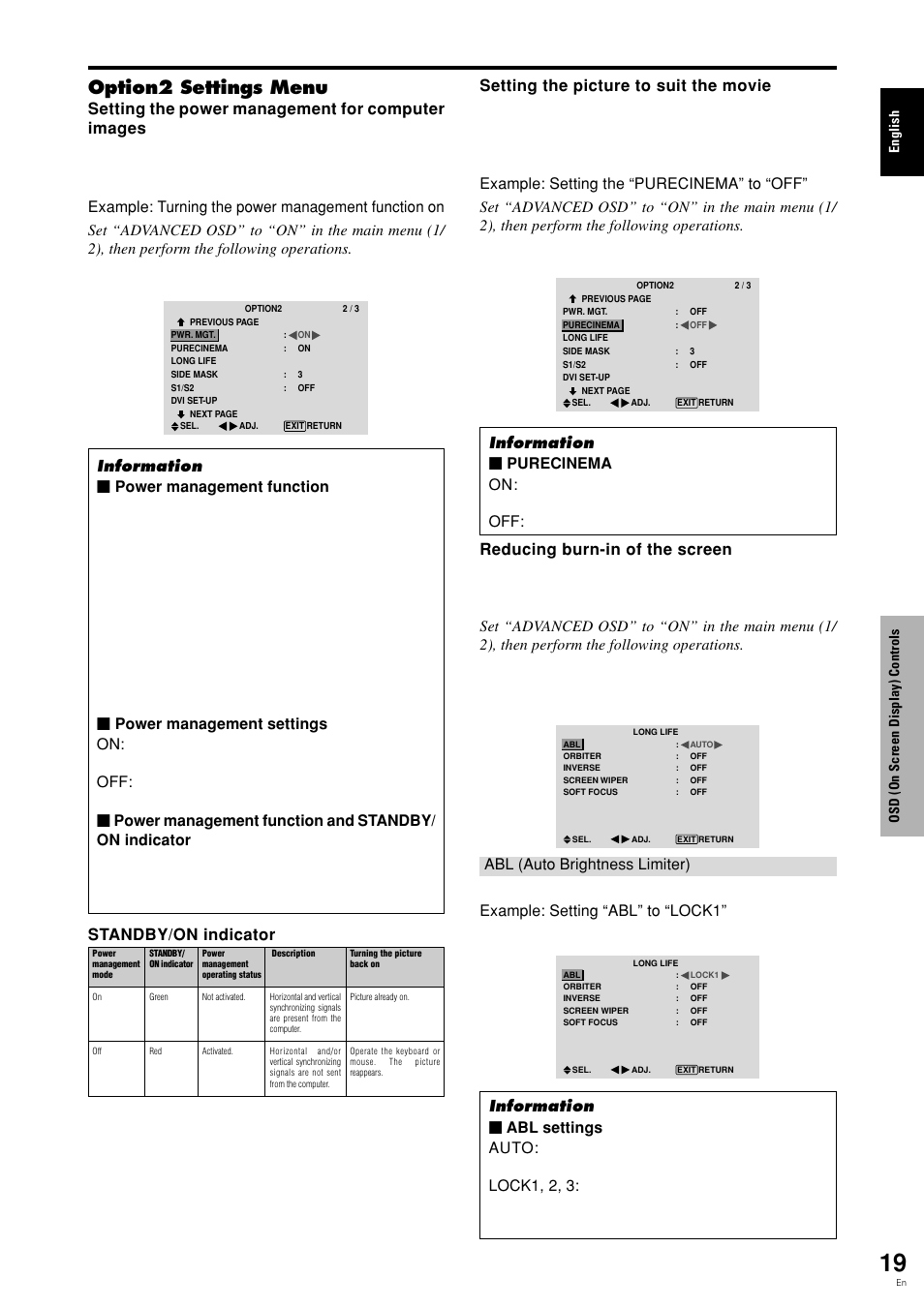 Option2 settings menu | Pioneer PDP 424MV User Manual | Page 26 / 39