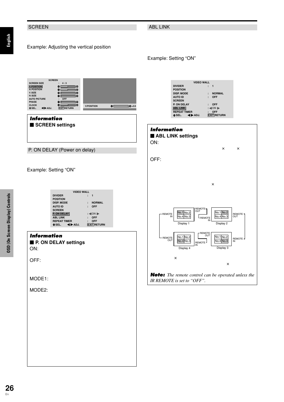 English osd (on screen display) controls | Pioneer PDP 424MV User Manual | Page 33 / 39