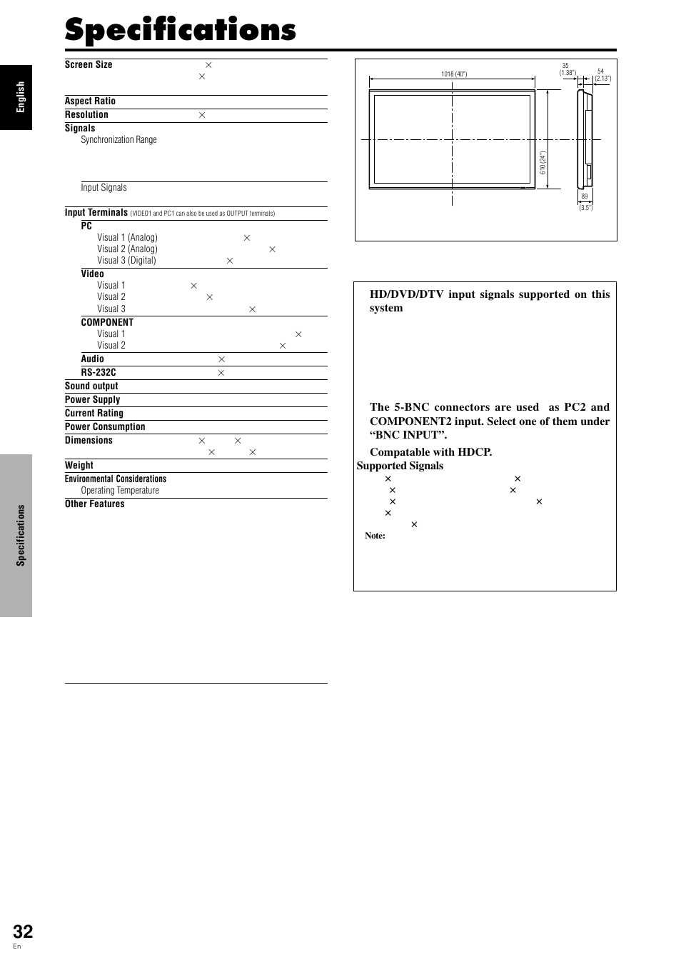 Specifications | Pioneer PDP 424MV User Manual | Page 39 / 39