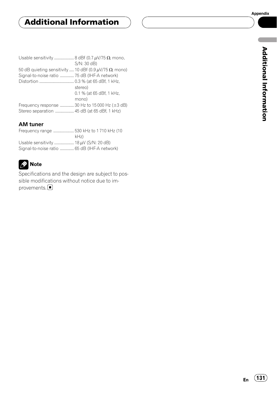 Additional information | Pioneer AVH-P6800DVD User Manual | Page 131 / 133