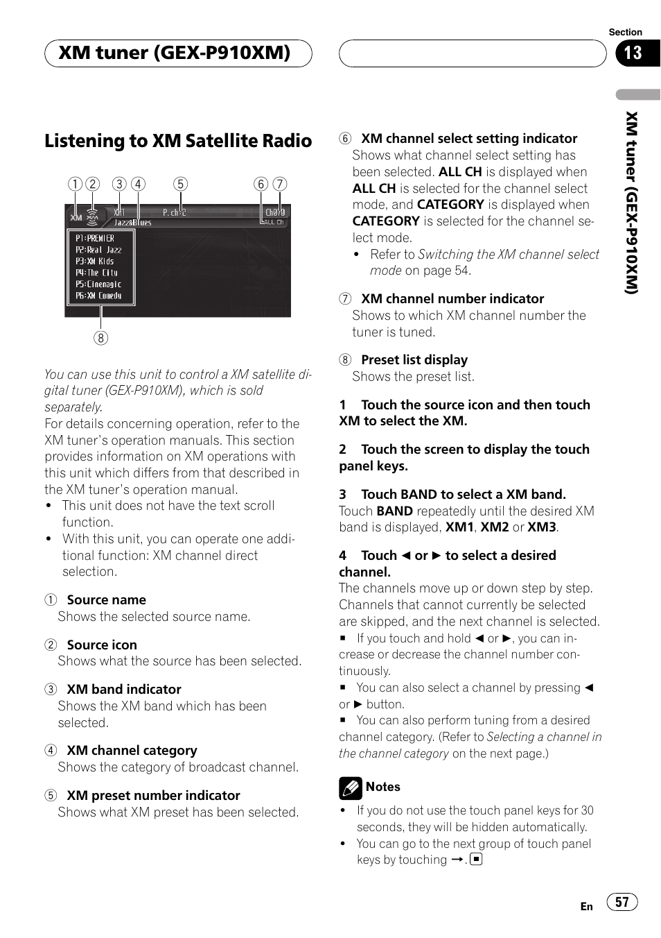 Listening to xm satellite radio, Xm tuner (gex-p910xm) | Pioneer AVH-P6800DVD User Manual | Page 57 / 133