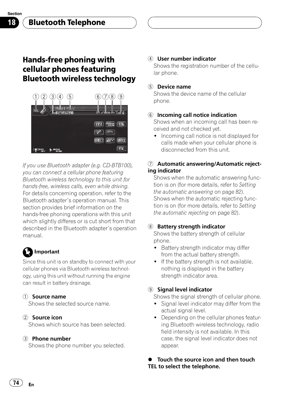 Featuring bluetooth wireless technology, Bluetooth telephone | Pioneer AVH-P6800DVD User Manual | Page 74 / 133