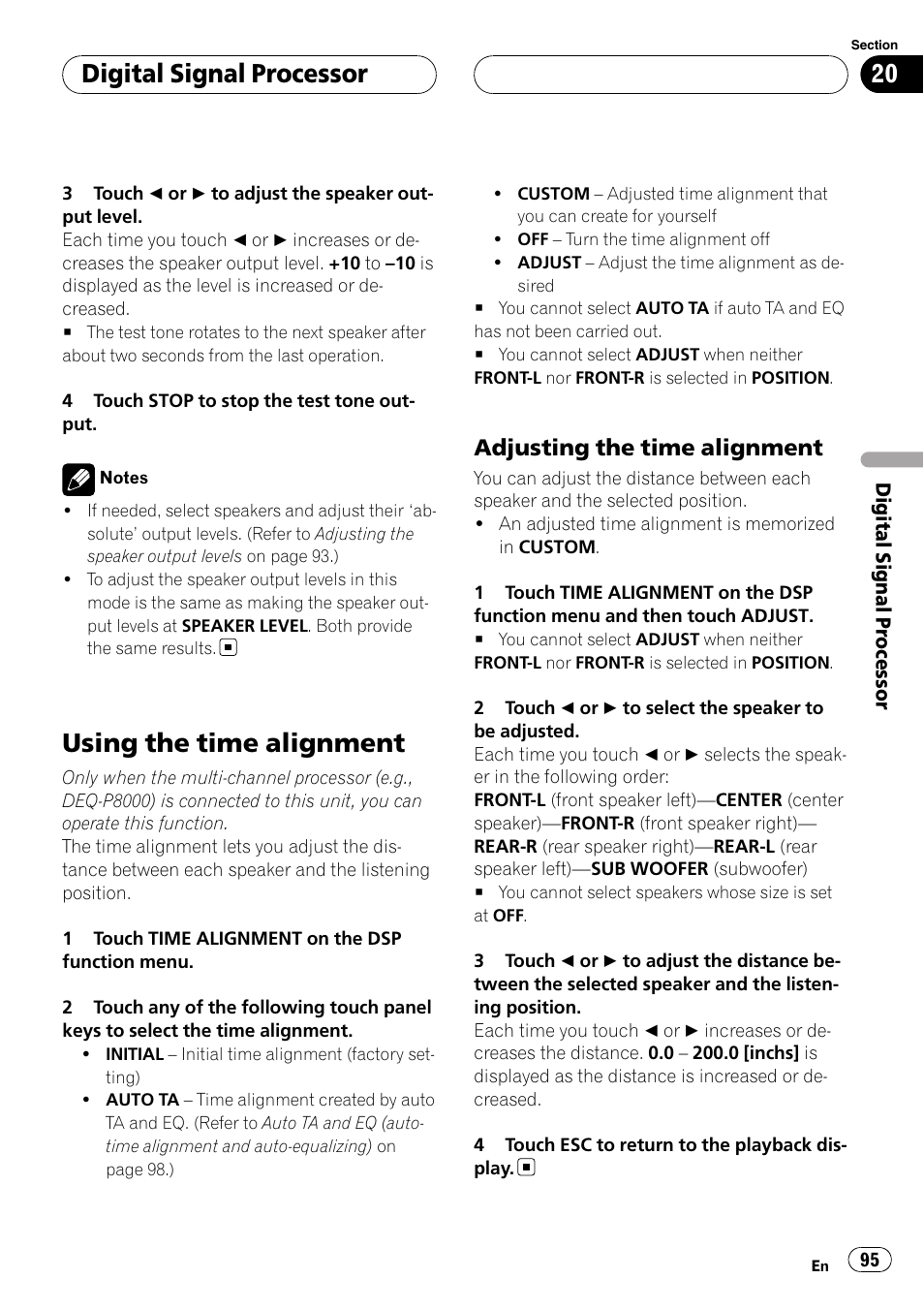 Using the time alignment, Adjusting the time alignment, Digital signal processor | Pioneer AVH-P6800DVD User Manual | Page 95 / 133