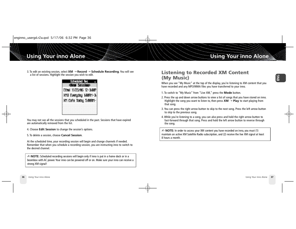 Using your inno alone, Listening to recorded xm content (my music) | Pioneer Inno2BK GEX-INN02B User Manual | Page 19 / 47