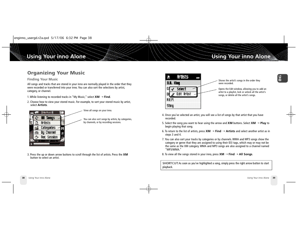 Using your inno alone, Organizing your music | Pioneer Inno2BK GEX-INN02B User Manual | Page 20 / 47
