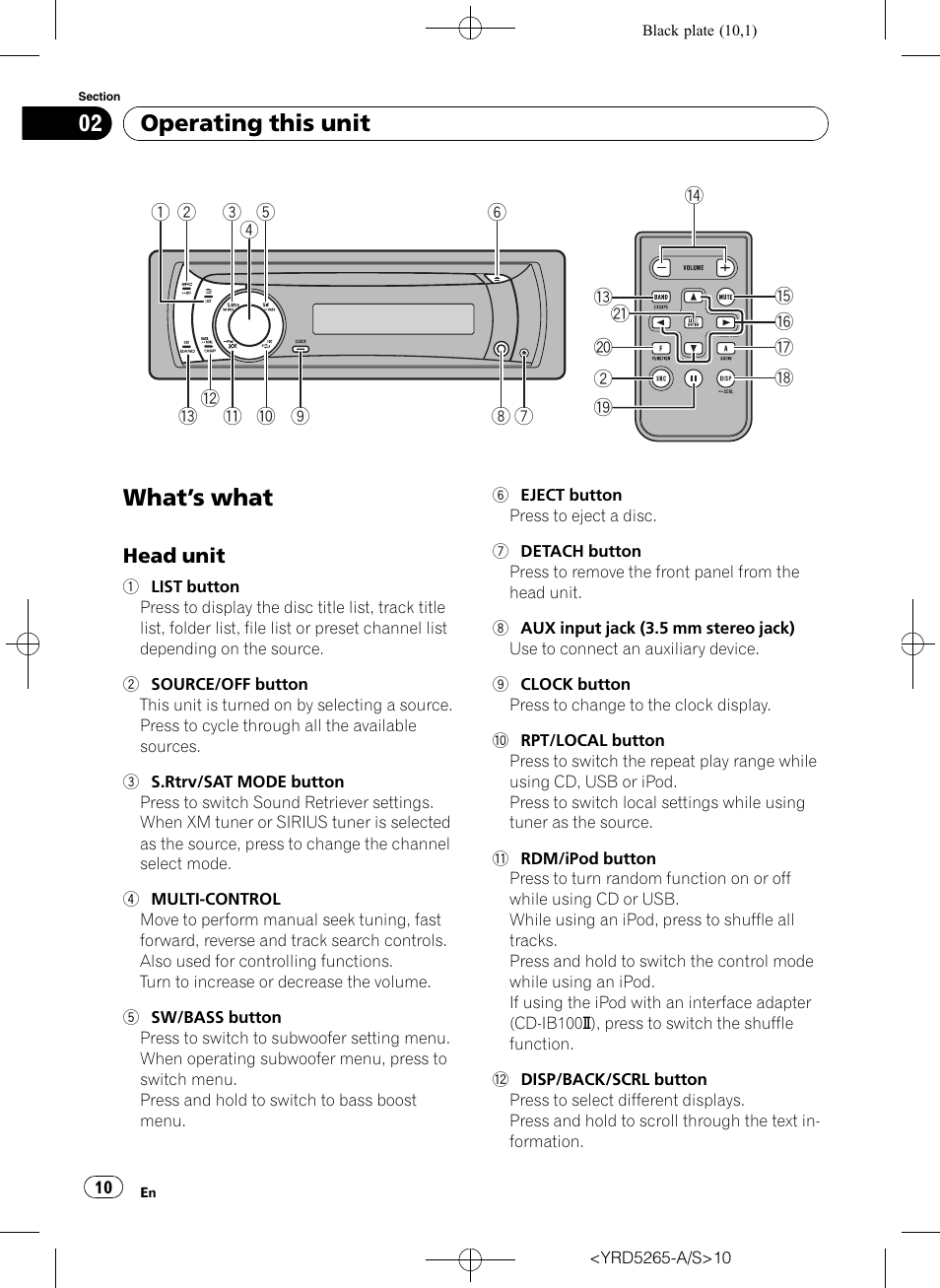 Operating this unit what, S what 10, Head unit 10 | What ’s what, Operating this unit | Pioneer DEH P4100UB User Manual | Page 10 / 187