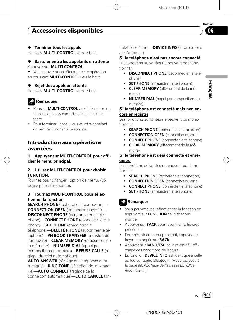 Introduction aux opérations, Avancées, Accessoires disponibles | Introduction aux opérations avancées | Pioneer DEH P4100UB User Manual | Page 101 / 187