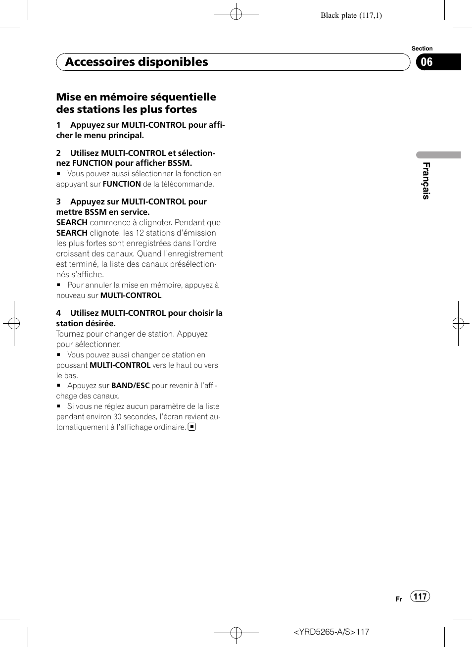 Mise en mémoire séquentielle des, Stations les plus fortes, Accessoires disponibles | Pioneer DEH P4100UB User Manual | Page 117 / 187