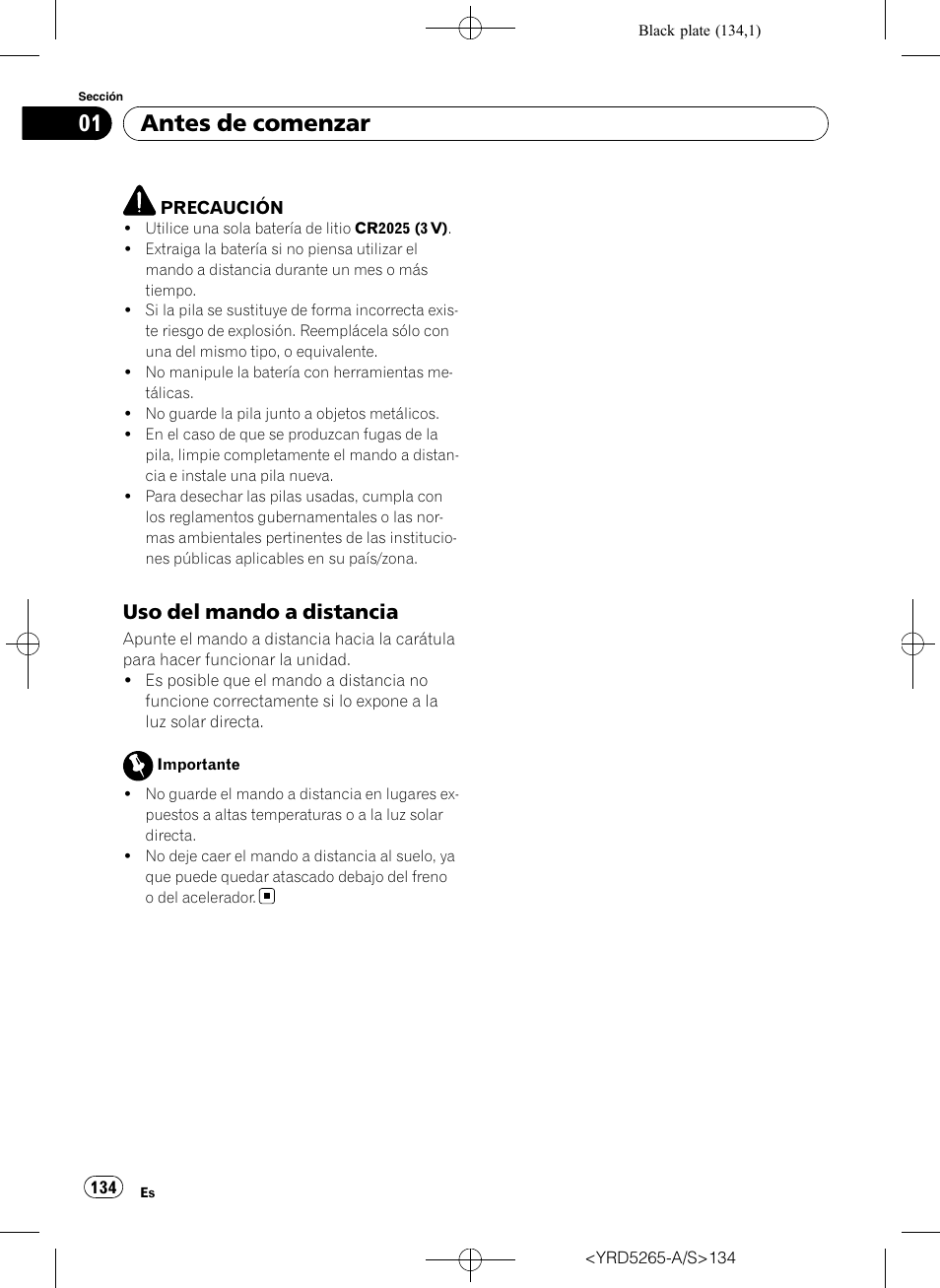 Uso del mando a distancia 134, Antes de comenzar, Uso del mando a distancia | Pioneer DEH P4100UB User Manual | Page 134 / 187