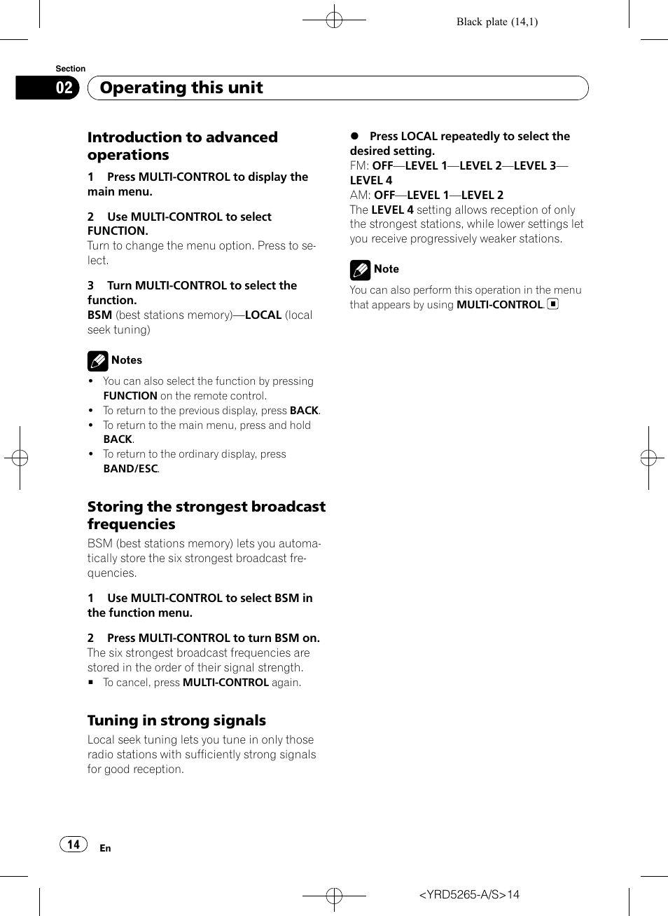 Introduction to advanced, Operations, Storing the strongest broadcast | Frequencies, Tuning in strong signals 14, Operating this unit, Introduction to advanced operations, Storing the strongest broadcast frequencies, Tuning in strong signals | Pioneer DEH P4100UB User Manual | Page 14 / 187