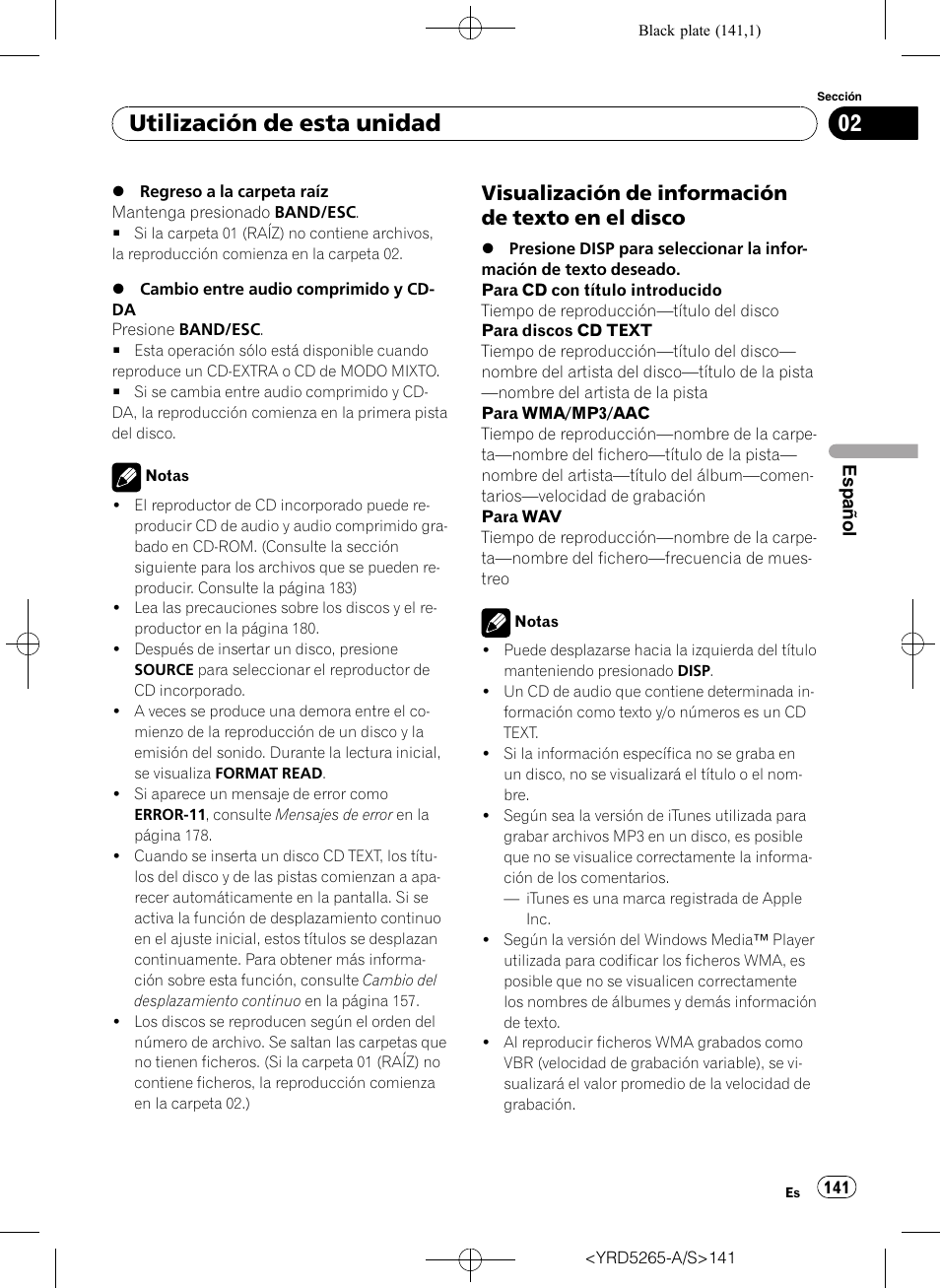 Visualización de información de texto, En el disco, Utilización de esta unidad | Visualización de información de texto en el disco | Pioneer DEH P4100UB User Manual | Page 141 / 187