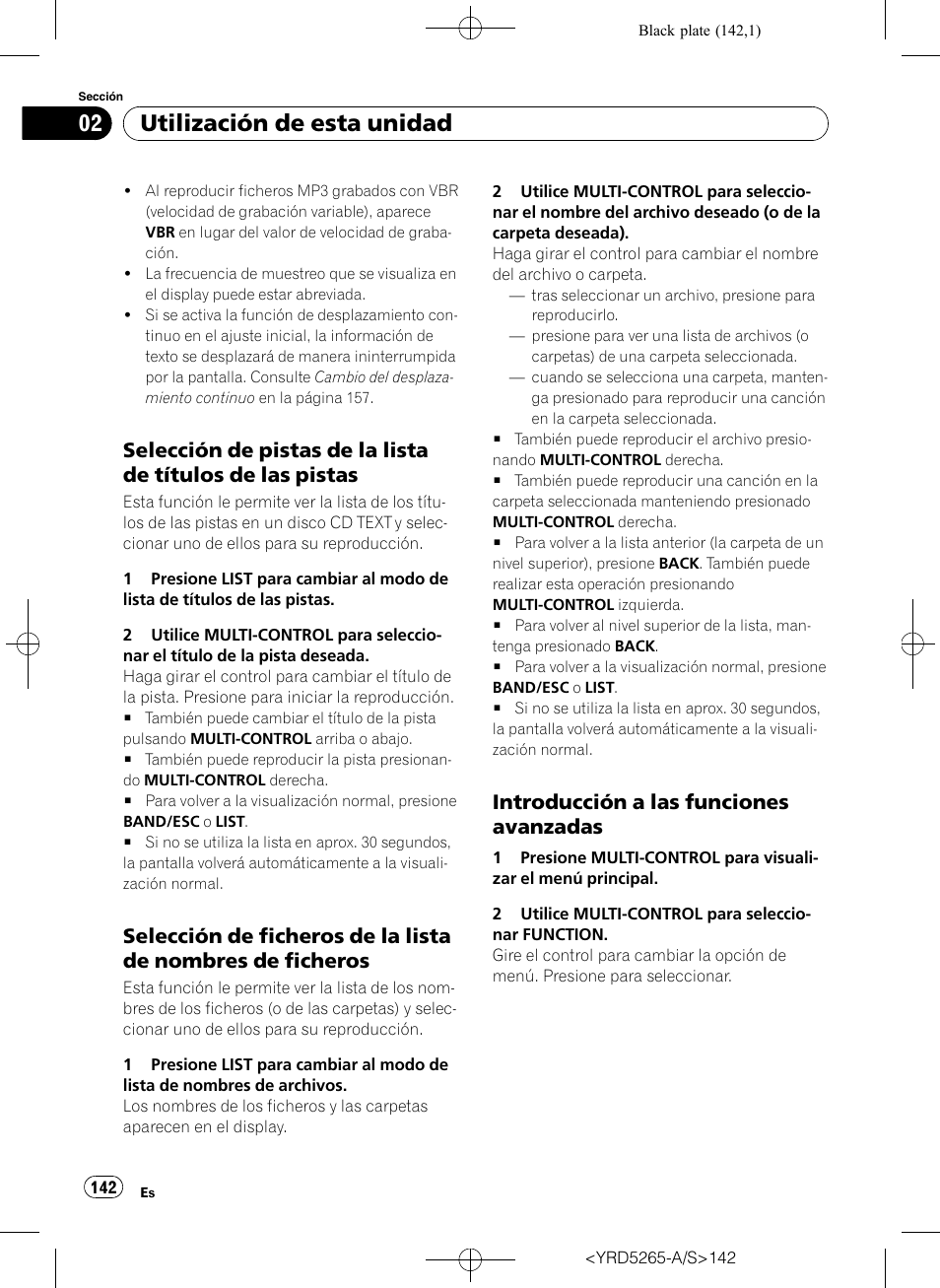 Selección de pistas de la lista de títulos, De las pistas, Selección de ficheros de la lista de | Nombres de ficheros, Introducción a las funciones, Avanzadas, Utilización de esta unidad, Introducción a las funciones avanzadas | Pioneer DEH P4100UB User Manual | Page 142 / 187