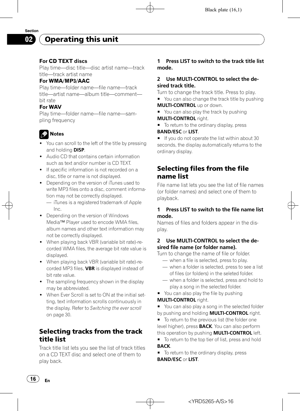 Selecting tracks from the track title, List, Selecting files from the file name | Operating this unit, Selecting tracks from the track title list, Selecting files from the file name list | Pioneer DEH P4100UB User Manual | Page 16 / 187