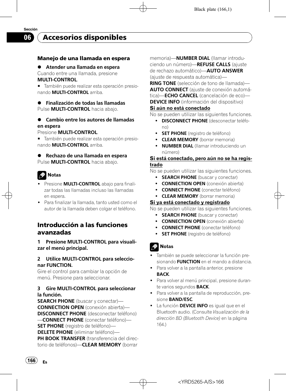 Introducción a las funciones, Avanzadas, Accesorios disponibles | Introducción a las funciones avanzadas | Pioneer DEH P4100UB User Manual | Page 166 / 187