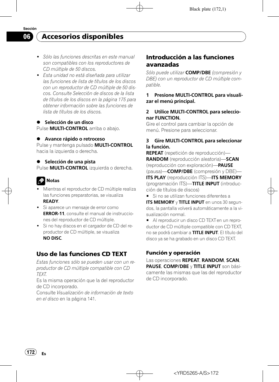 Uso de las funciones cd text 172, Introducción a las funciones, Avanzadas | Accesorios disponibles, Uso de las funciones cd text, Introducción a las funciones avanzadas | Pioneer DEH P4100UB User Manual | Page 172 / 187