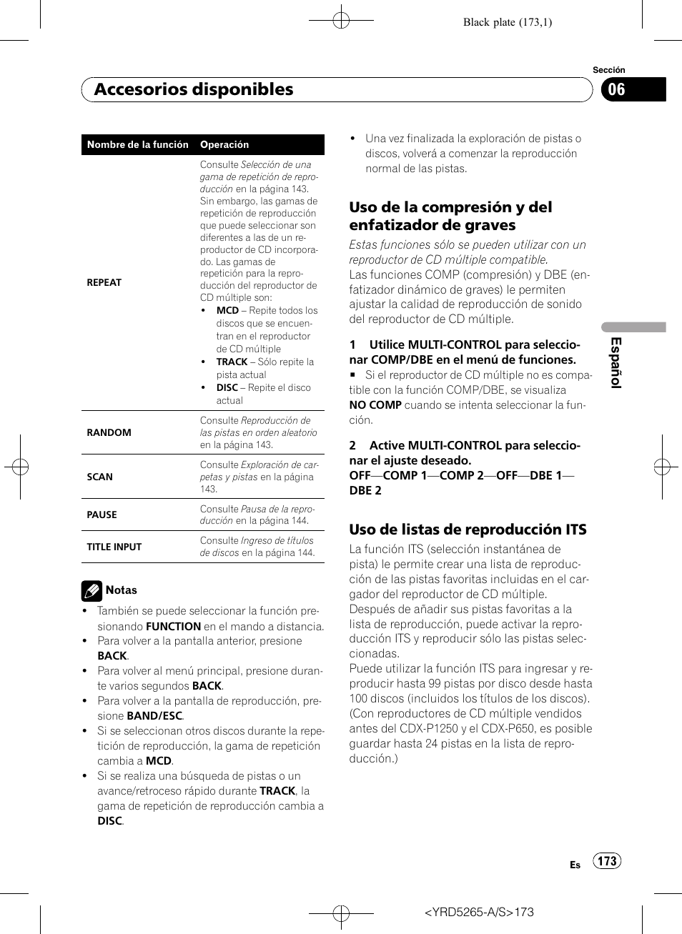 Uso de la compresión y del enfatizador, De graves, Uso de listas de reproducción its 173 | Accesorios disponibles, Uso de la compresión y del enfatizador de graves, Uso de listas de reproducción its | Pioneer DEH P4100UB User Manual | Page 173 / 187